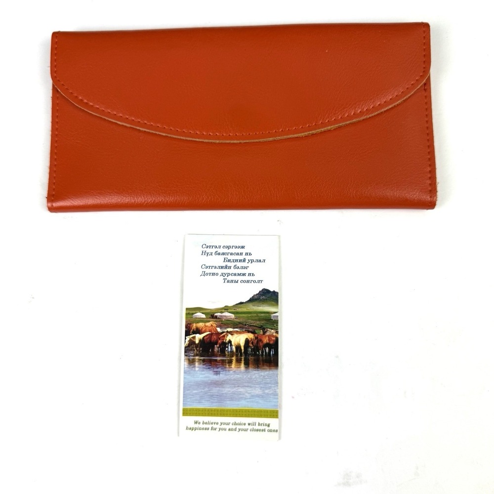 Mongolian Leather‎ Wallet Handmade Burnt Orange Leather Organizer Trifold New